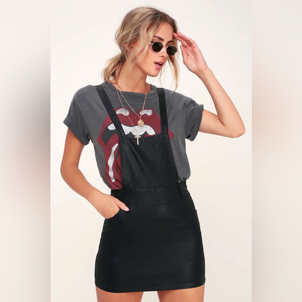 NWT New Jack by BB Dakota Twice Shy Black Vegan Leather Pinafore Dress